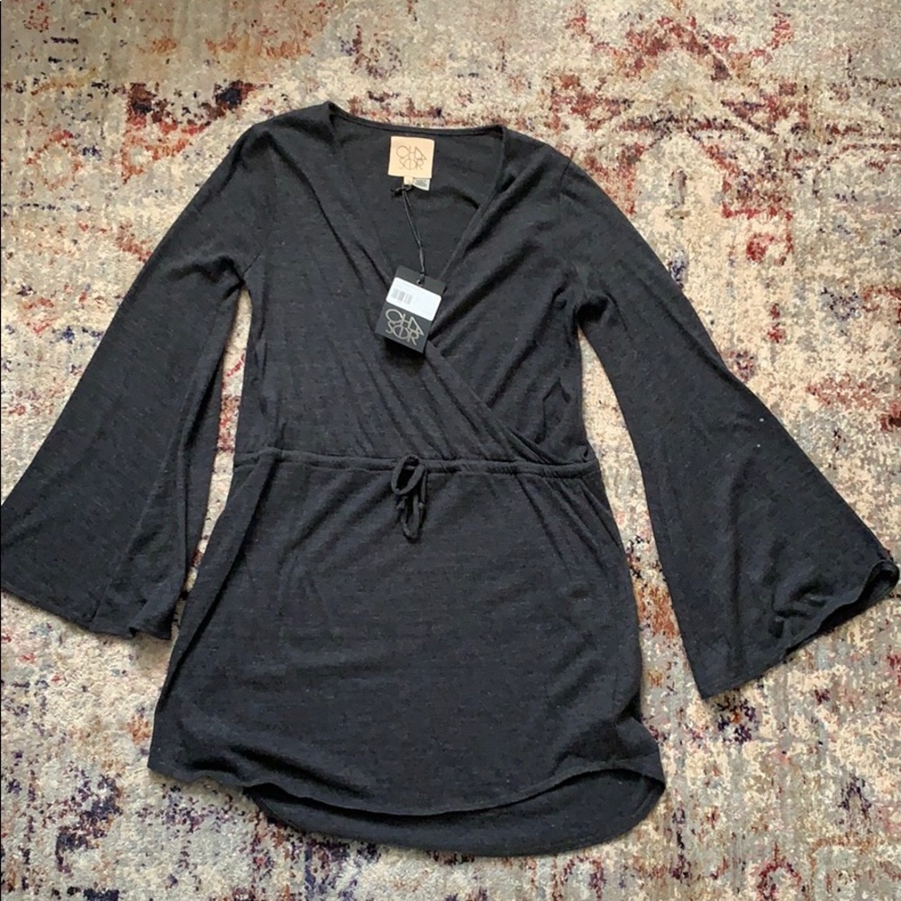 Charcoal Gray Bell Sleeve Mini Dress